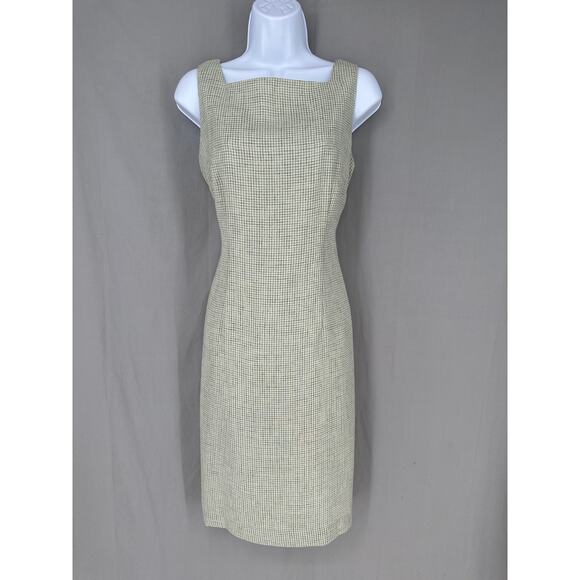 Y2K Vintage Dress Womens Medium Green Midi Pastel Soft Plaid Houndstooth Office - Picture 1 of 6